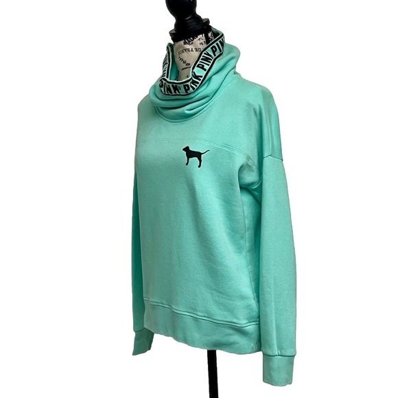PINK Victoria Secret Mint Green Cowl Neck Sweatshirt College Y2k Preppy Sport XS - Picture 4 of 10